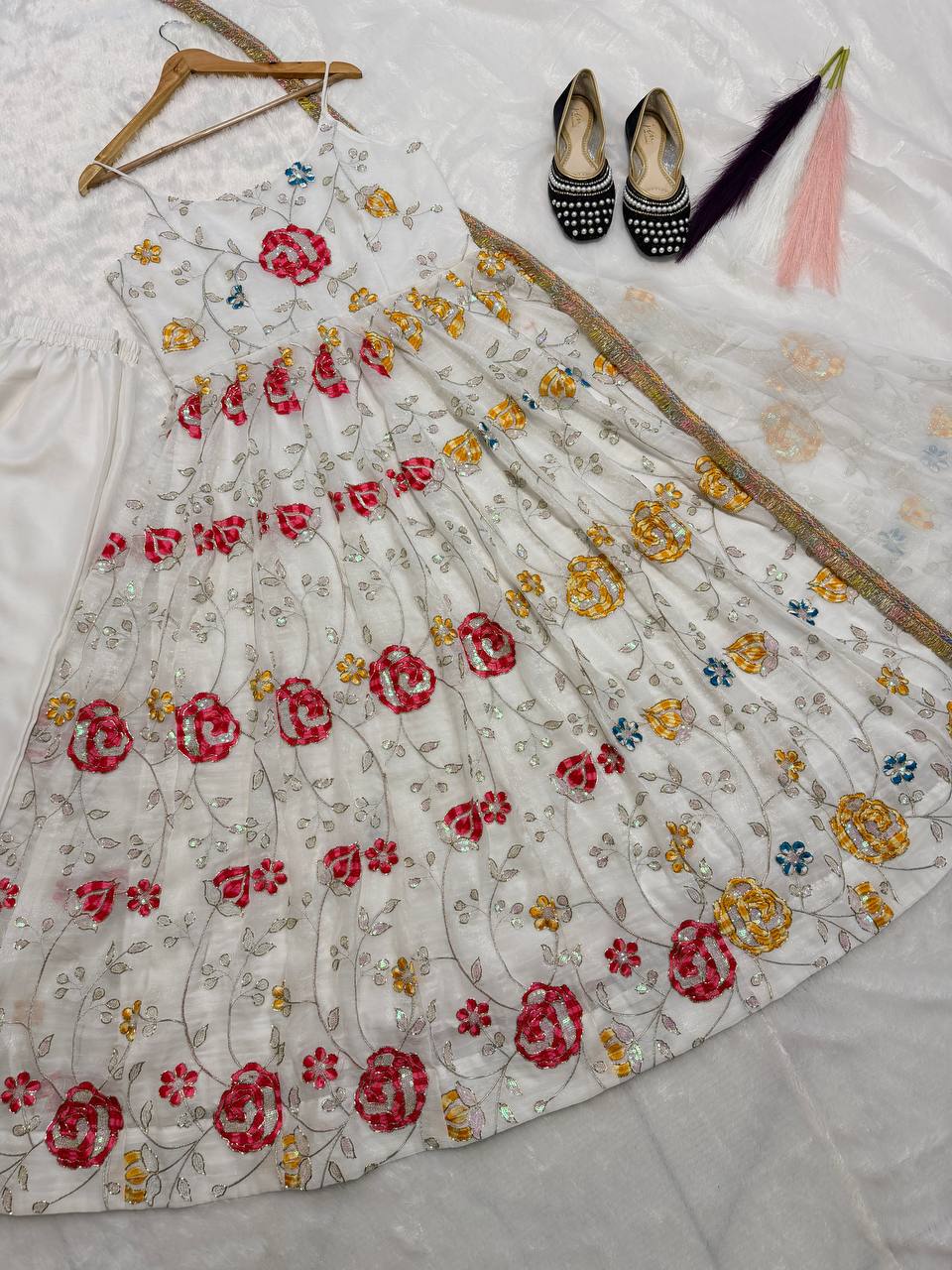 Pristine White Floral Couture Set - Daytime Festive Wear